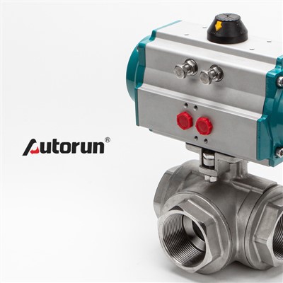 Pneumatisk tre-vejs kugleventil med indvendigt gevind